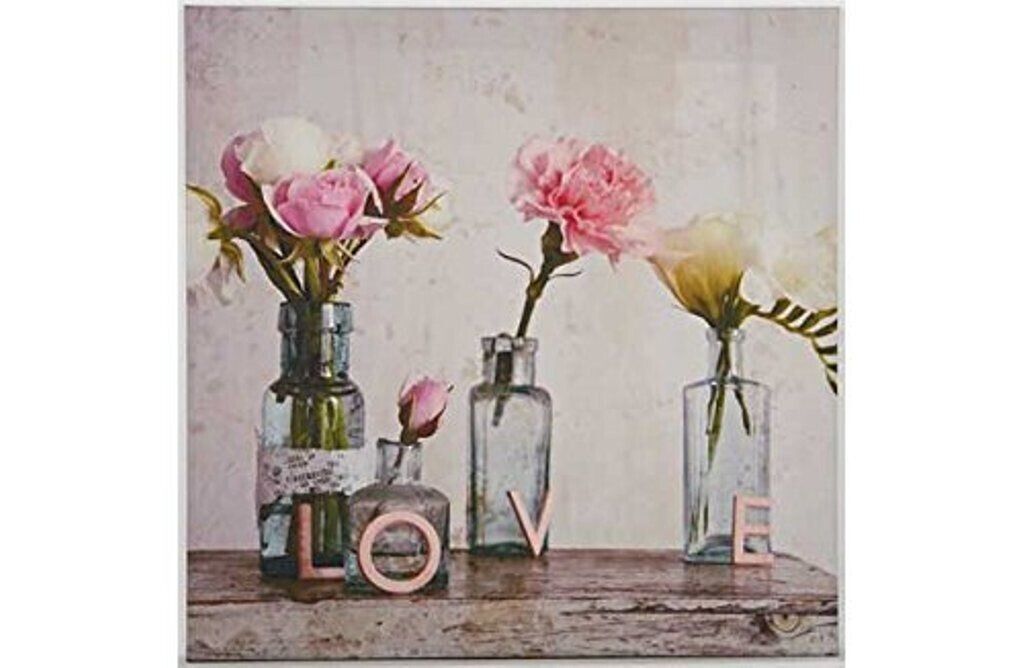 Pink Rose Love Floral Flowers Canvas Wall Art Hanging Picture 48cm RRP £20