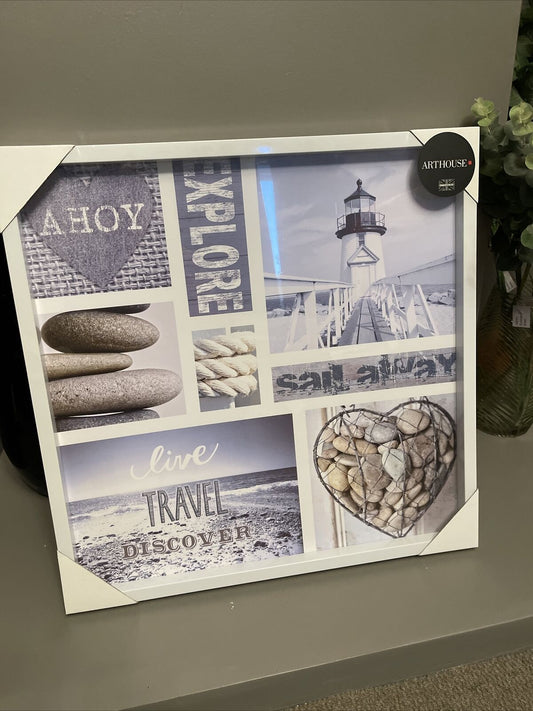 Nautical White Framed Multi Print Wall Art Picture Hanging Home Decor Bathroom