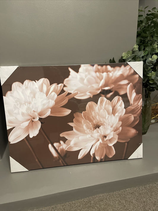 Large  Sepia Flower Floral Canvas Wall Art Hanging Picture 60 X 80 cm RRP £40
