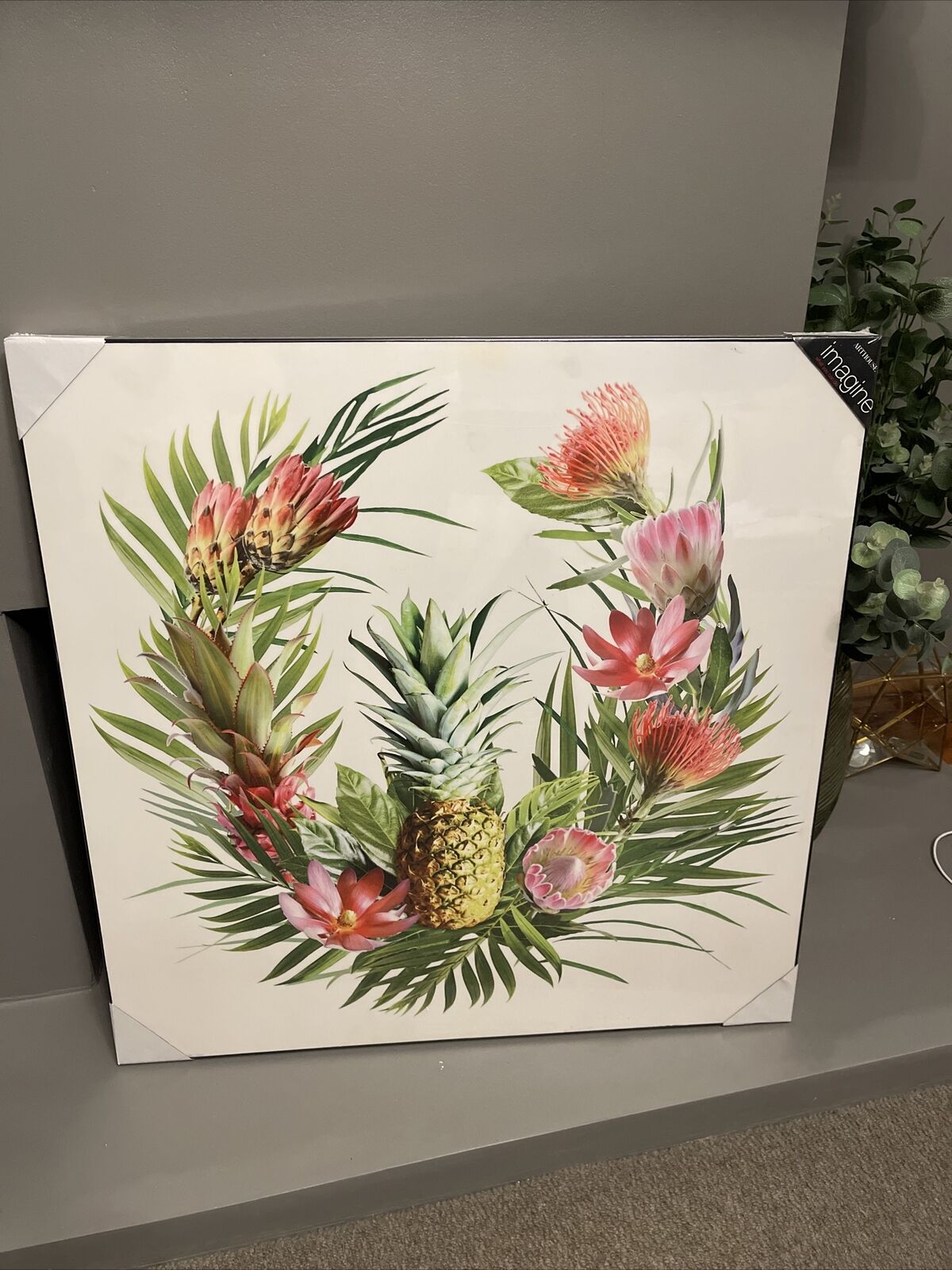 Large  White Tropical Printed High Gloss  Print Wall Art Hanging Home Decor