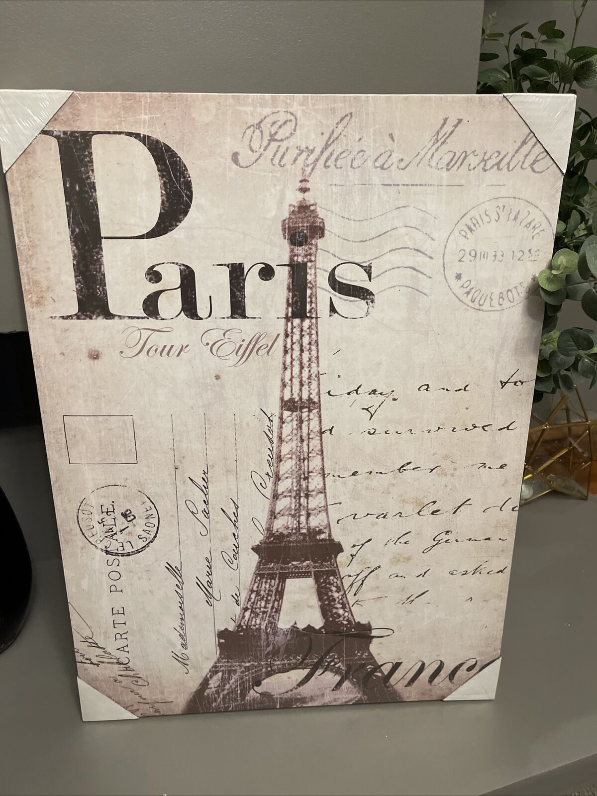 Paris Eiffel Tower Postcard Printed Canvas Wall art Picture 60 X 80 RRP £39.99