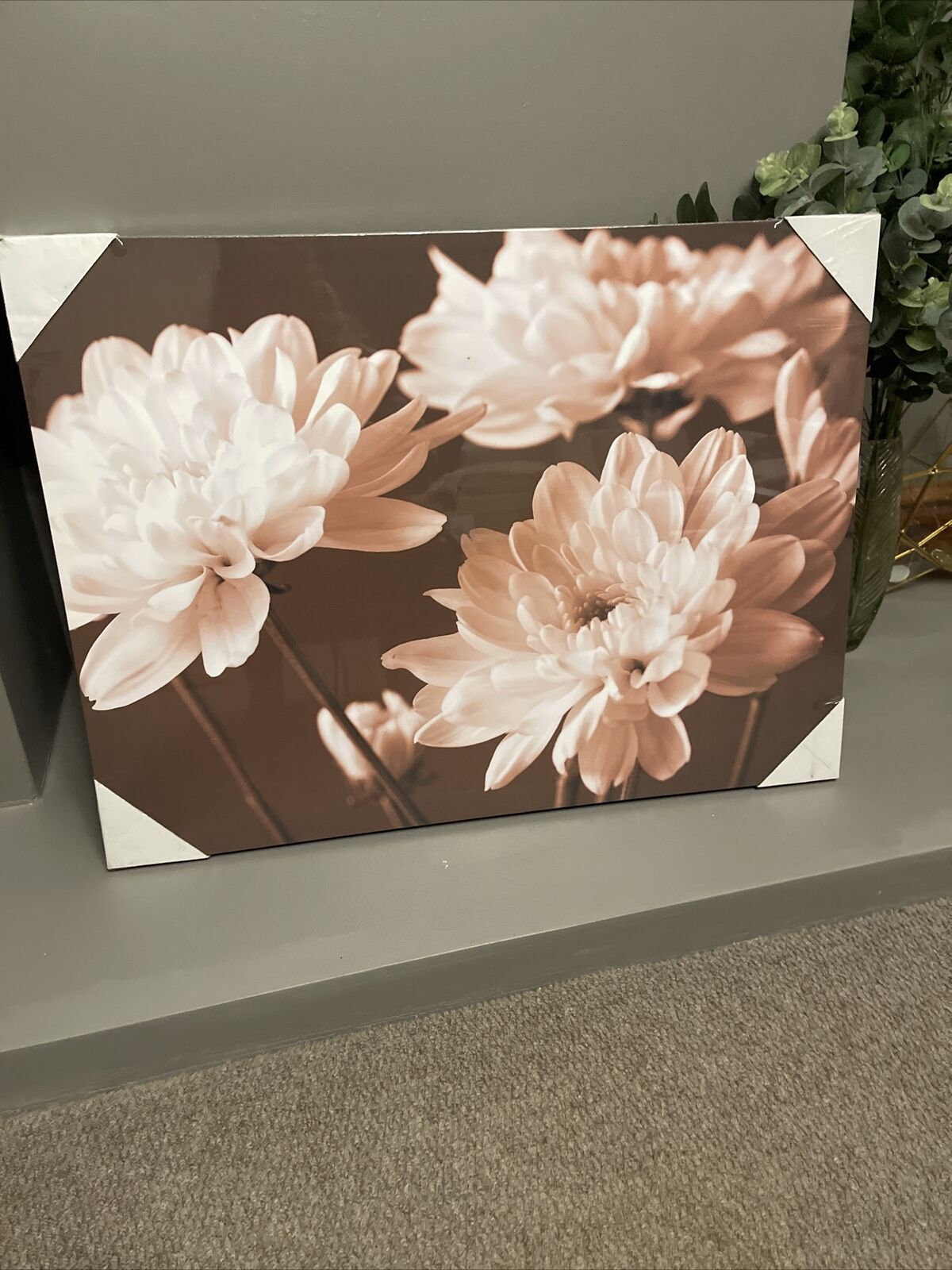 Large  Sepia Flower Floral Canvas Wall Art Hanging Picture 60 X 80 cm RRP £40