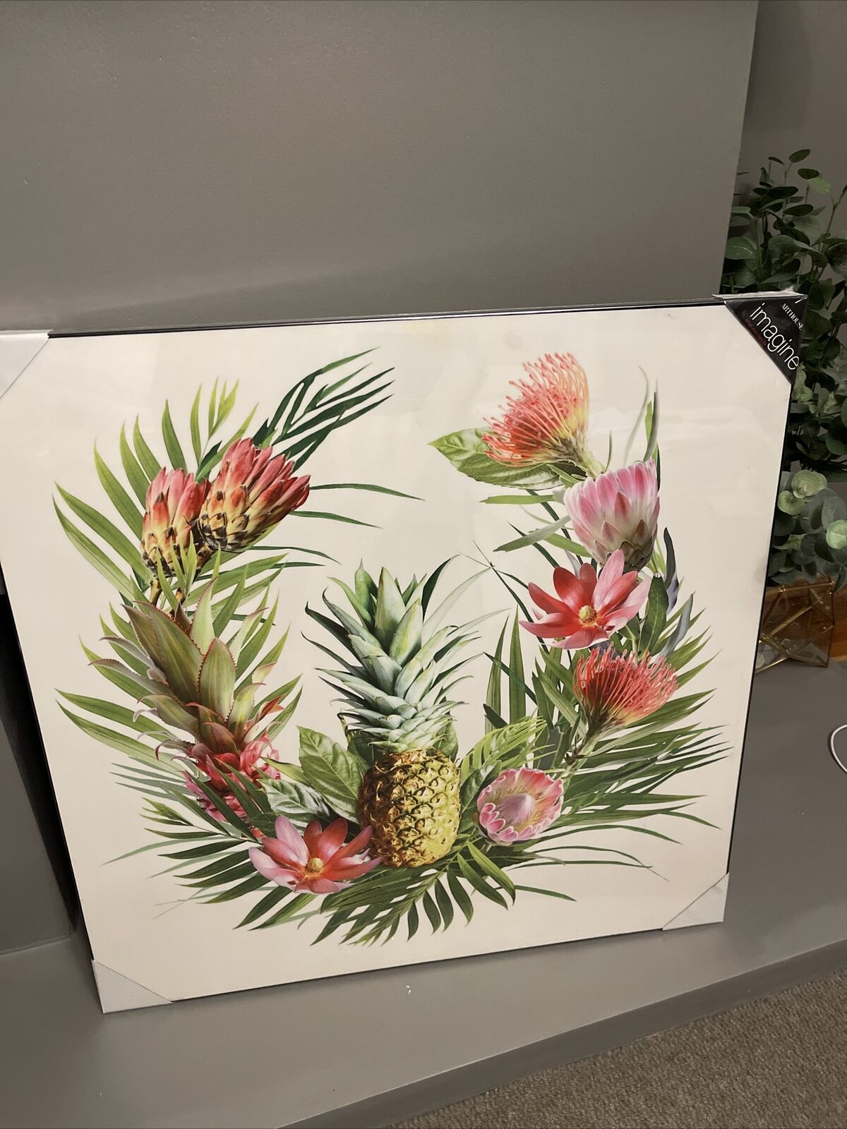 Large  White Tropical Printed High Gloss  Print Wall Art Hanging Home Decor