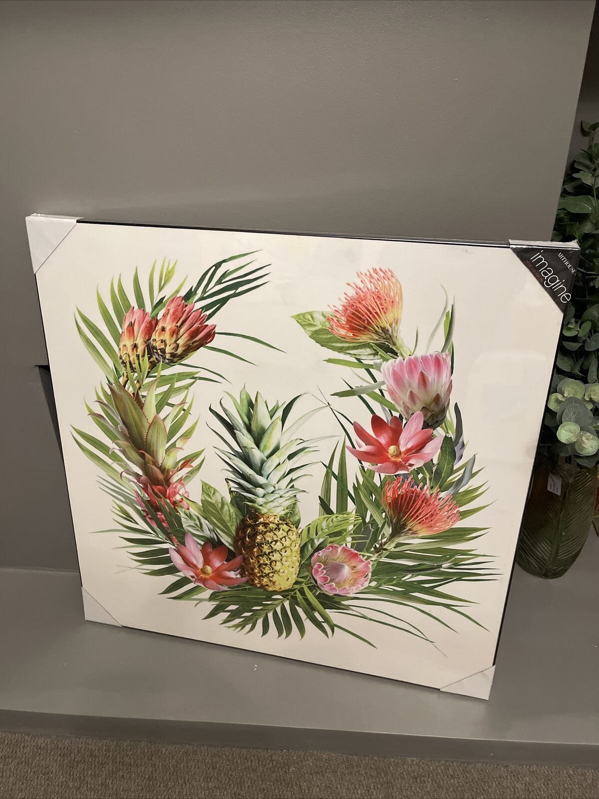 Large  White Tropical Printed High Gloss  Print Wall Art Hanging Home Decor