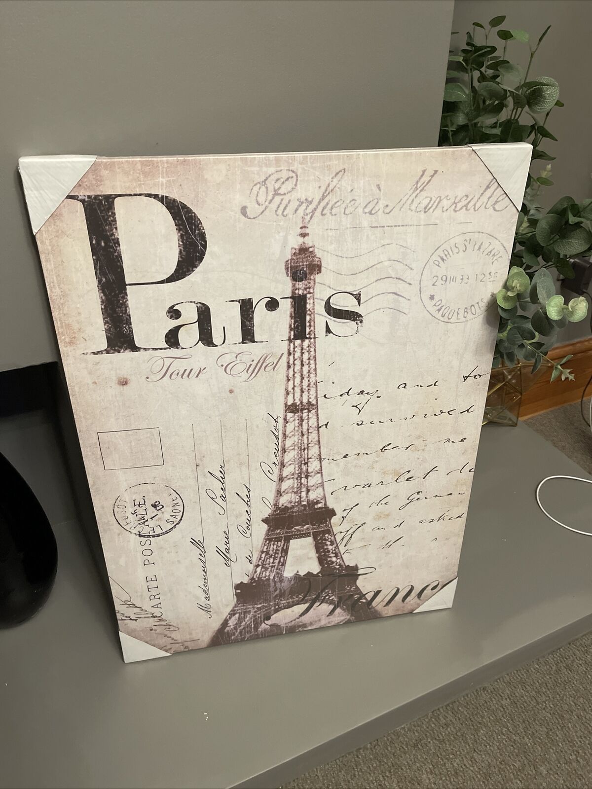 Paris Eiffel Tower Postcard Printed Canvas Wall art Picture 60 X 80 RRP £39.99