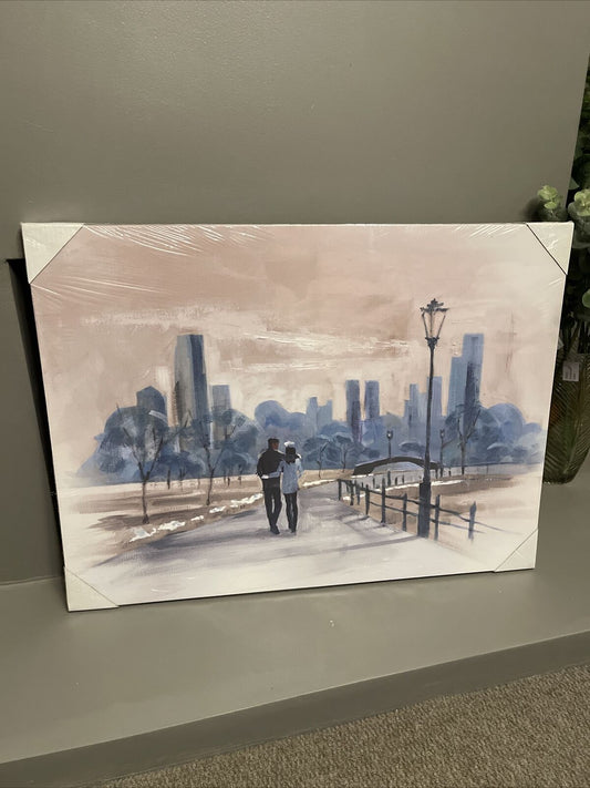 Paris Cafe Blue Black White Printed Canvas Wall art Picture 60 X 80 RRP £39.99