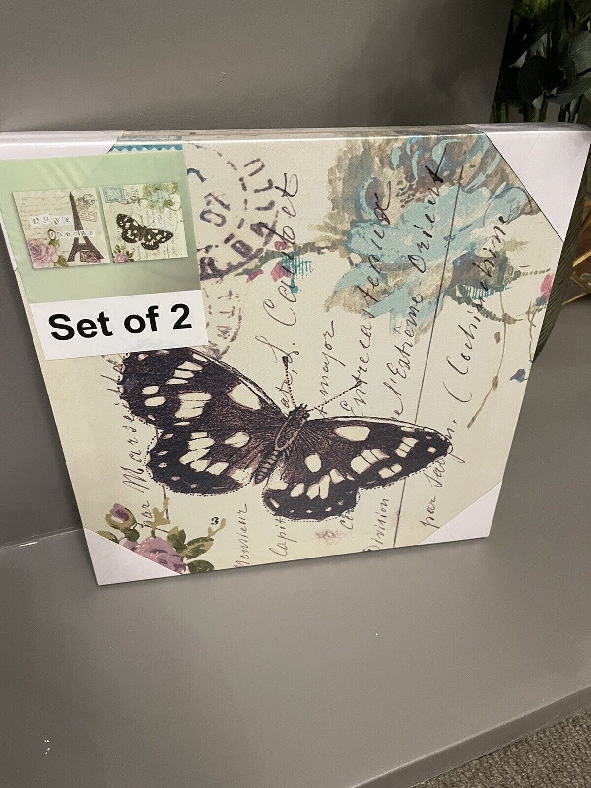 Set of 2 Parisian Collage Printed Canvas Wall Art Hanging Picture 40cm RRP £30