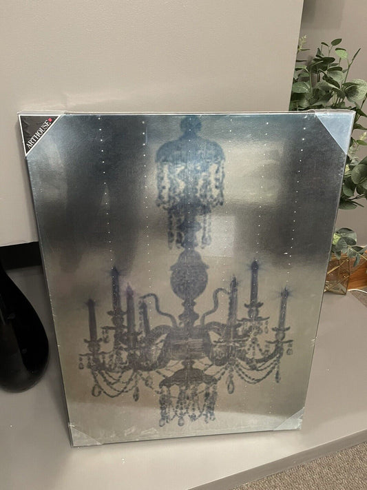 Silver Chandelier Foil Printed Canvas Wall Art Hanging Picture 80x 60cm RRP £49