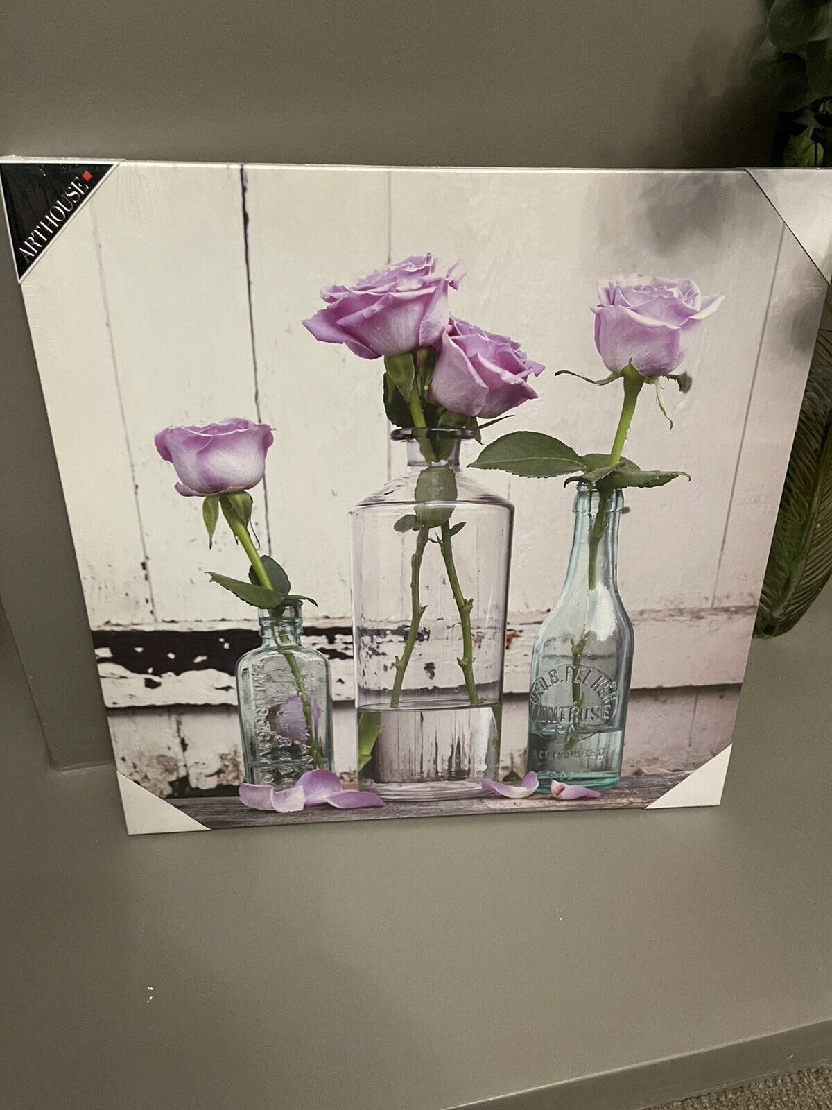 Lilac Rose Flowers Floral In Vase Canvas Wall Art Hanging Picture 48cm RRP £20
