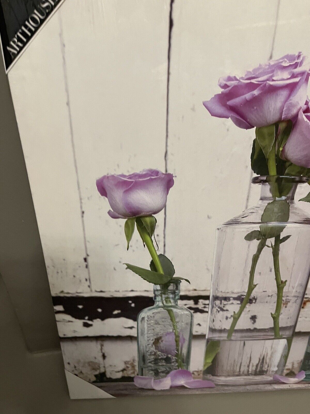 Lilac Rose Flowers Floral In Vase Canvas Wall Art Hanging Picture 48cm RRP £20