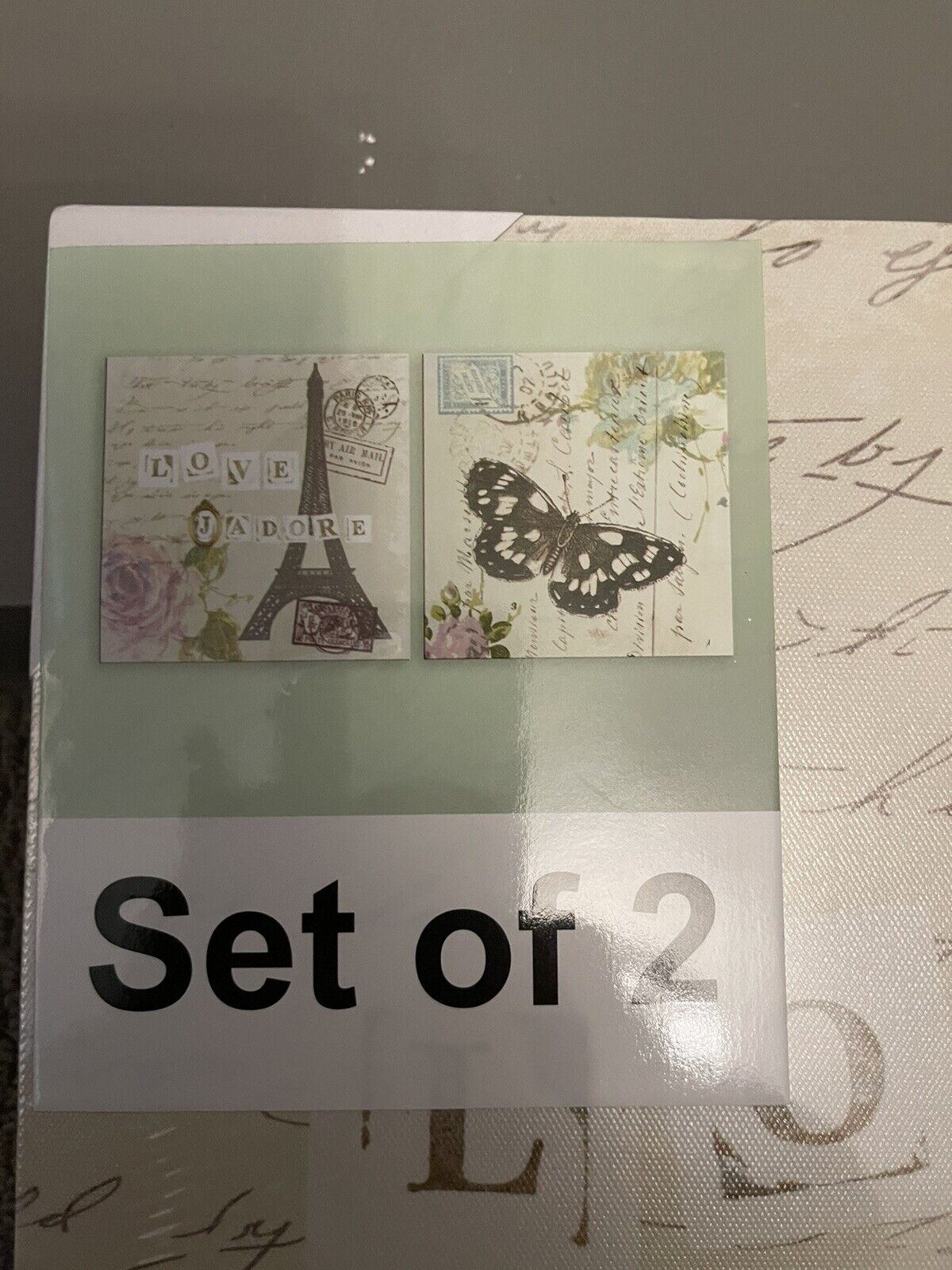 Set of 2 Parisian Collage Printed Canvas Wall Art Hanging Picture 40cm RRP £30