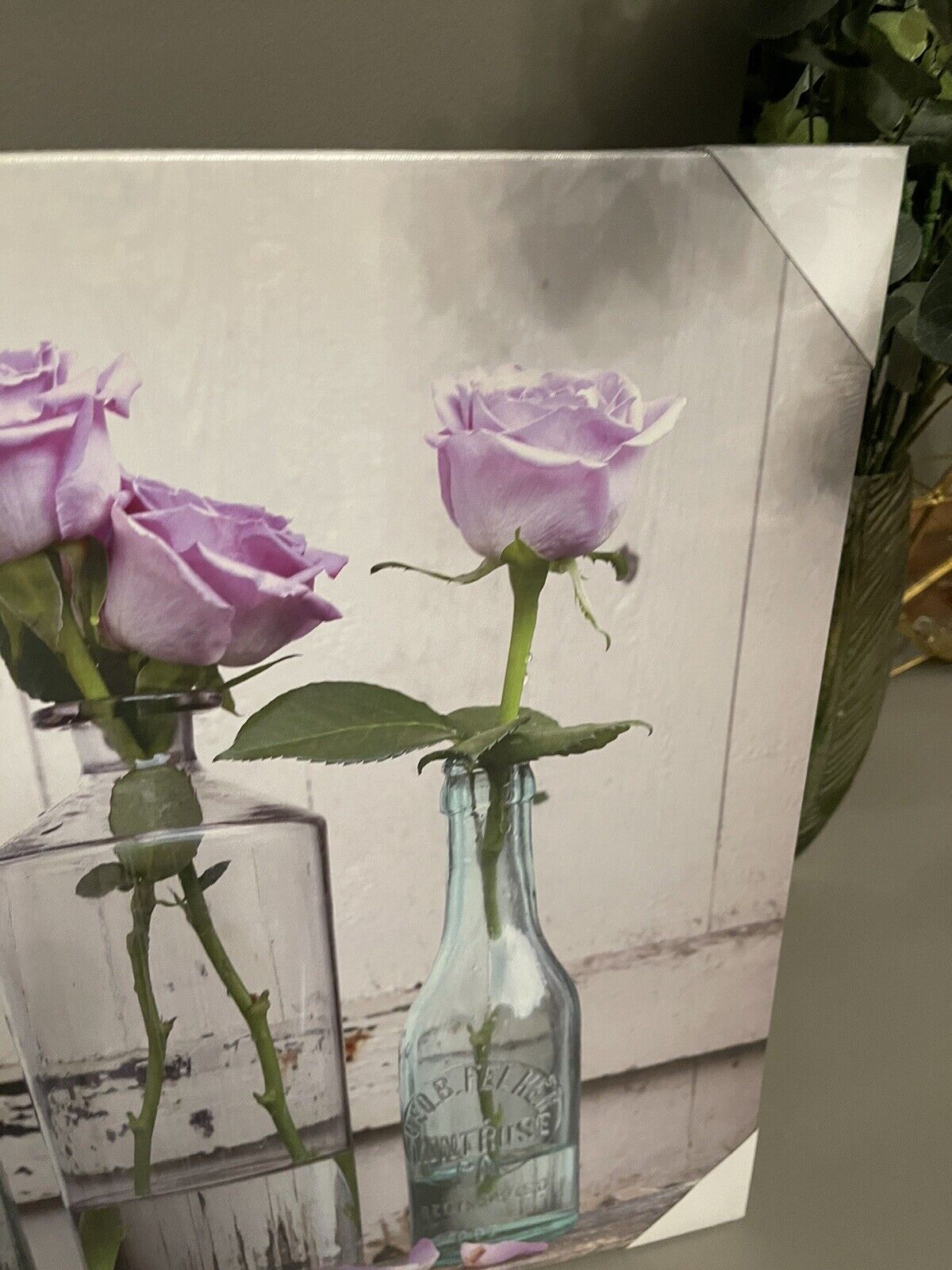 Lilac Rose Flowers Floral In Vase Canvas Wall Art Hanging Picture 48cm RRP £20