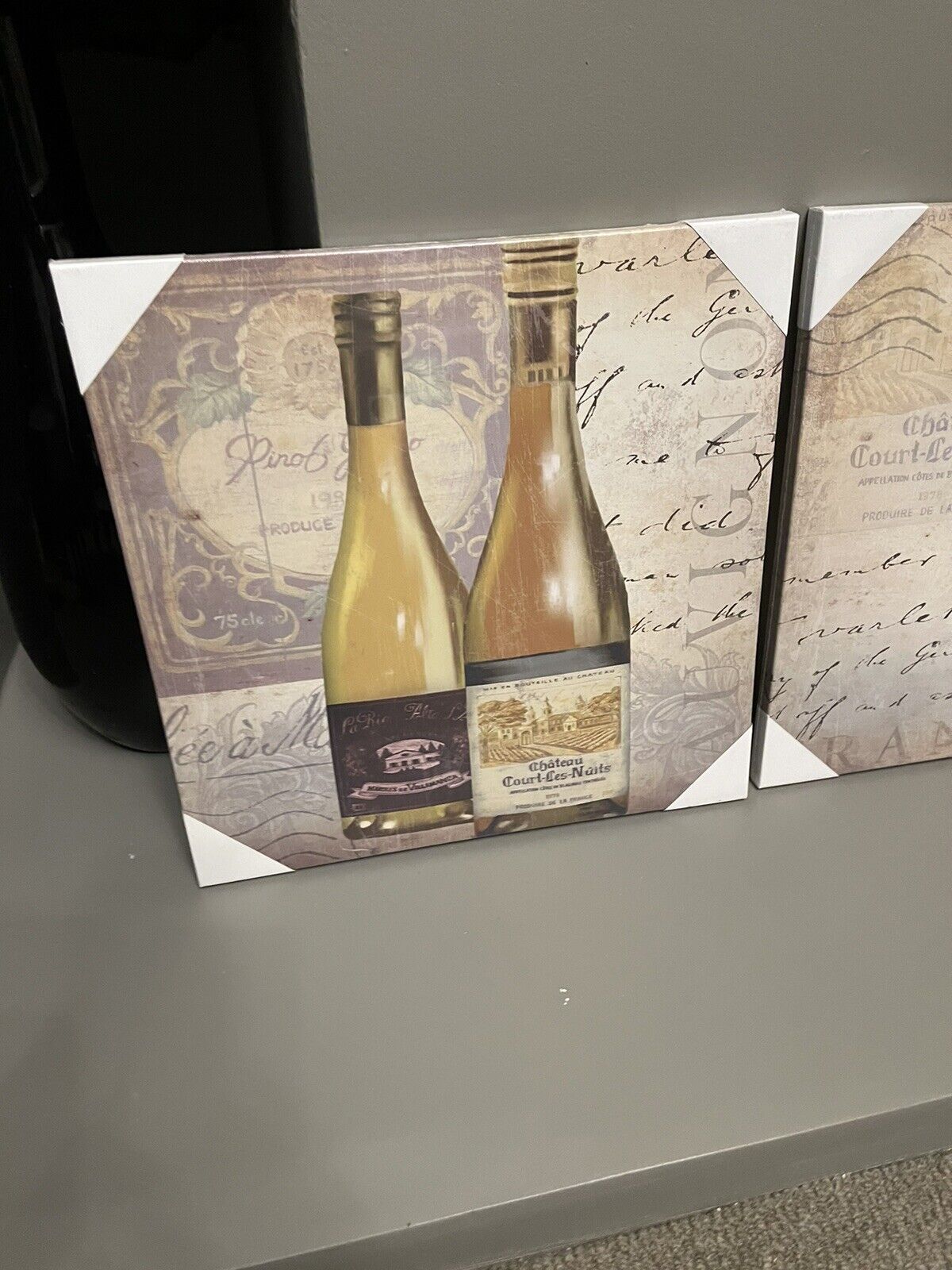 Set of 2  Wine Bottle Glass Printed Canvas Wall Art Hanging Picture 40 x 40 cm