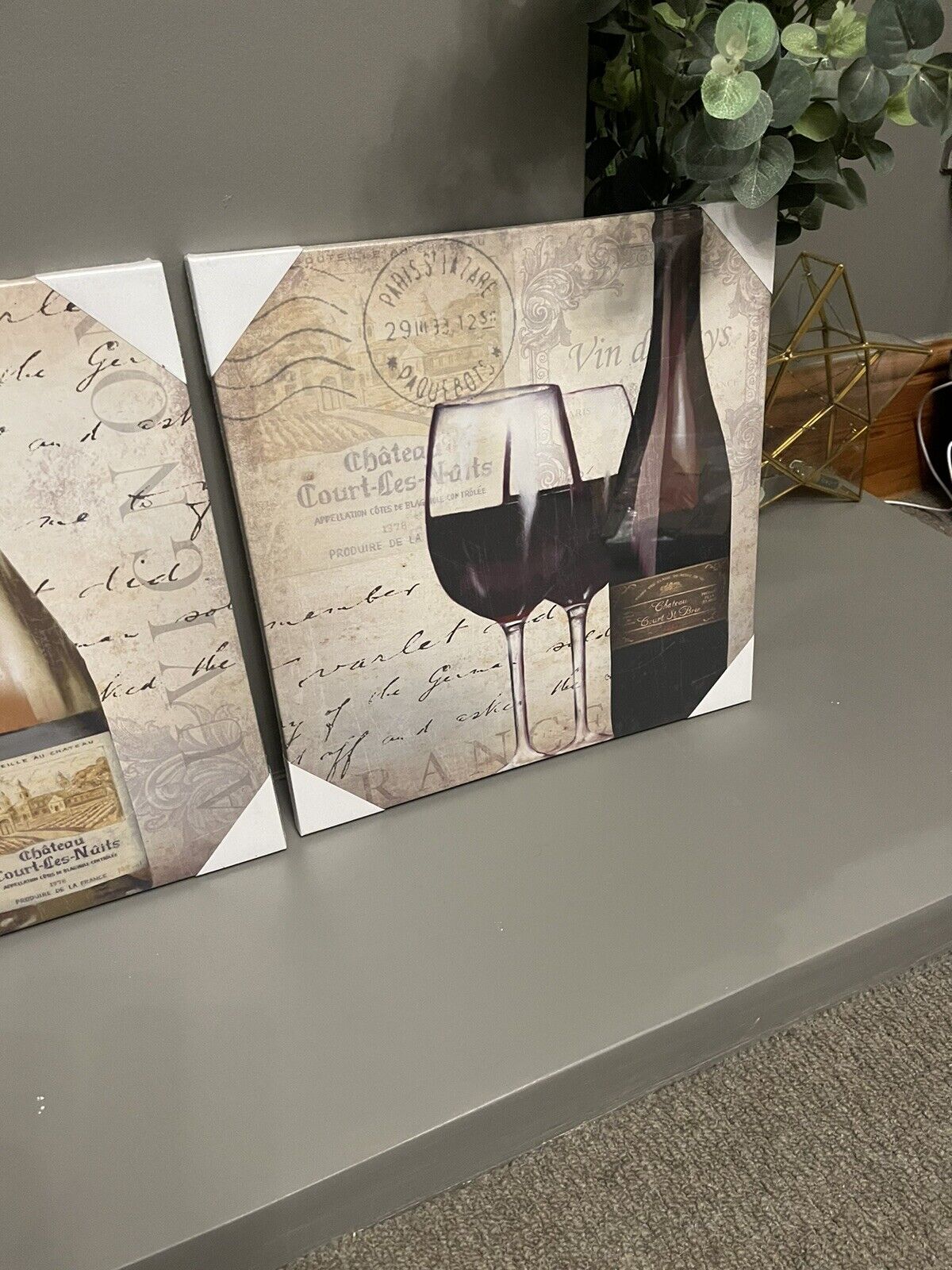 Set of 2  Wine Bottle Glass Printed Canvas Wall Art Hanging Picture 40 x 40 cm