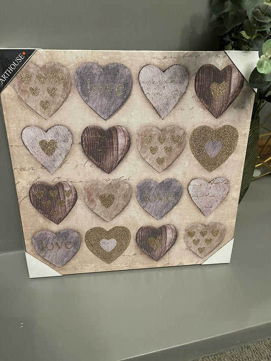 Glitter Hearts Love Printed Canvas Wall Art Hanging Picture 48cm RRP £20