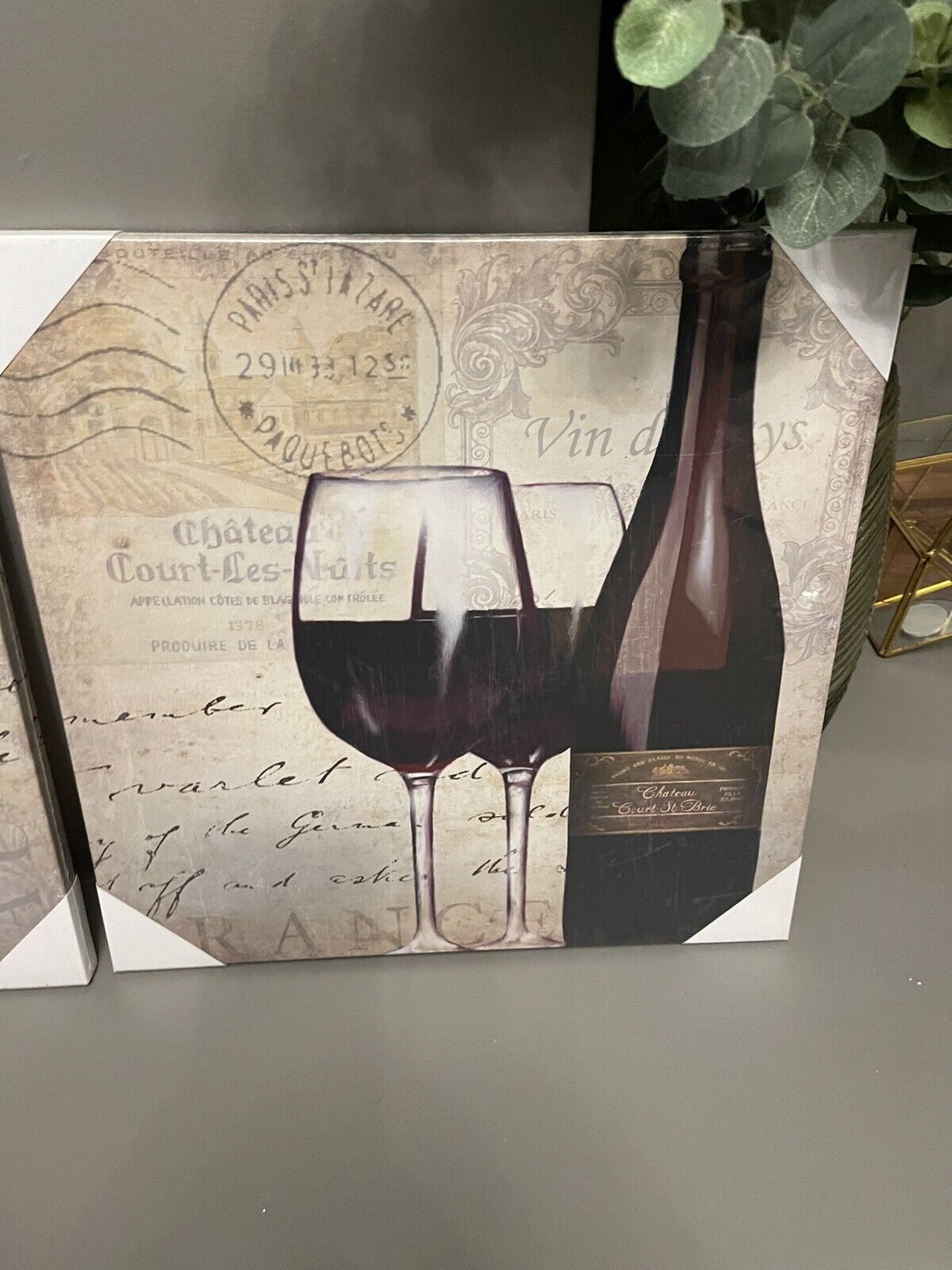 Set of 2  Wine Bottle Glass Printed Canvas Wall Art Hanging Picture 40 x 40 cm