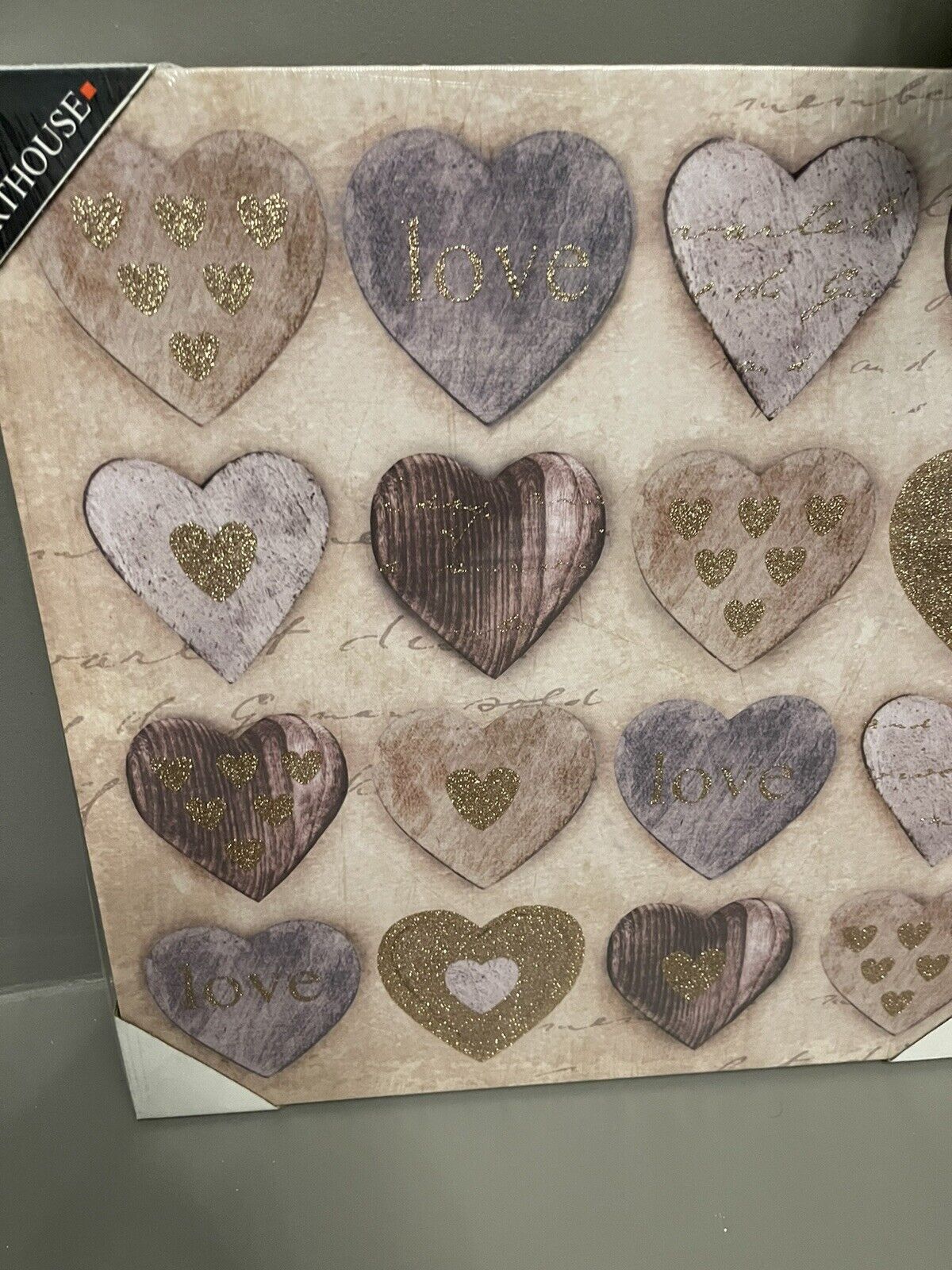 Glitter Hearts Love Printed Canvas Wall Art Hanging Picture 48cm RRP £20