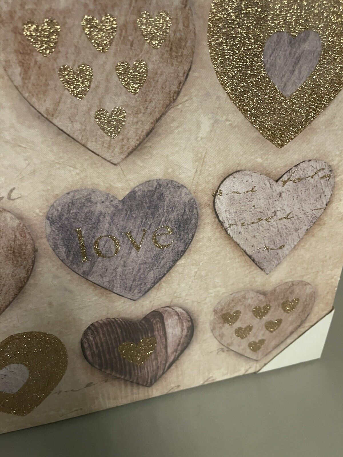 Glitter Hearts Love Printed Canvas Wall Art Hanging Picture 48cm RRP £20