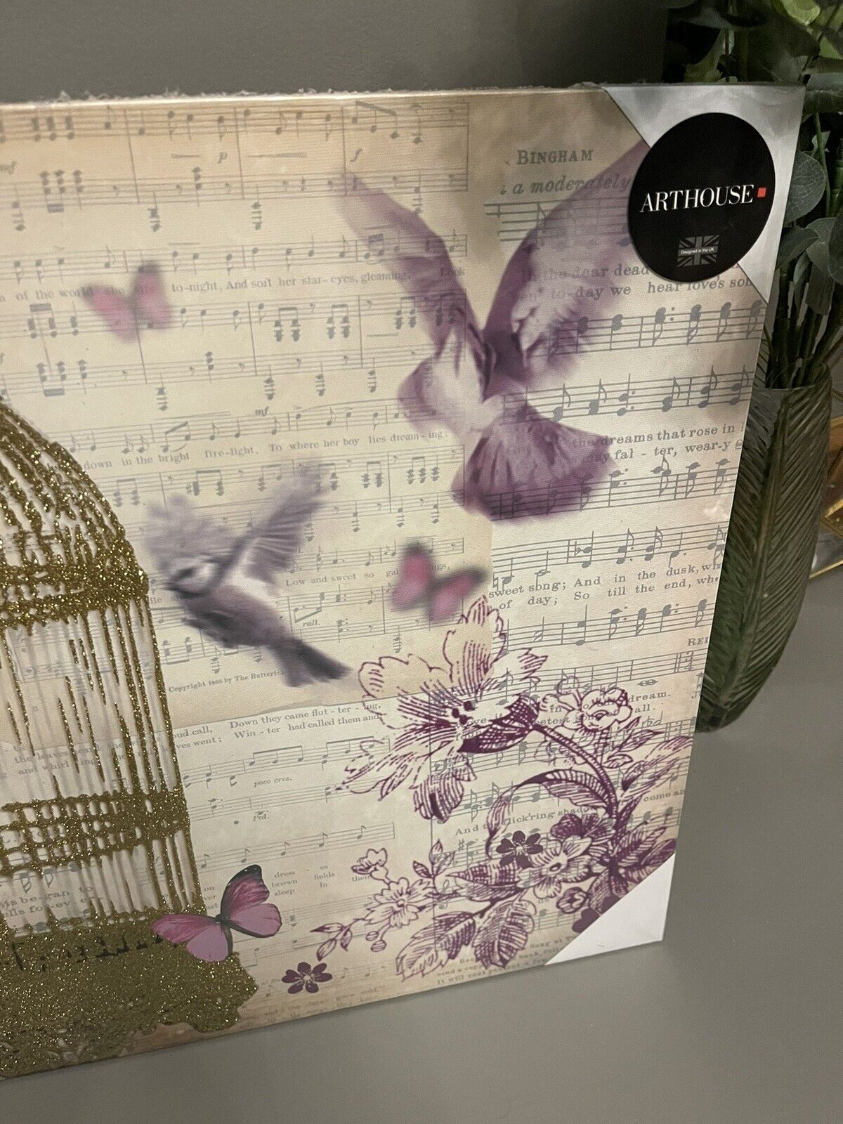 Glitter Birdcage Shabby Chic Printed Canvas Wall Art Hanging Picture 48 x 48cm