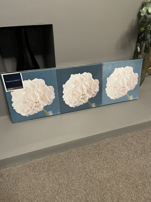 Set of 3 Teal & Cream Flower Printed Wall Art Canvas Pictures RRP £45