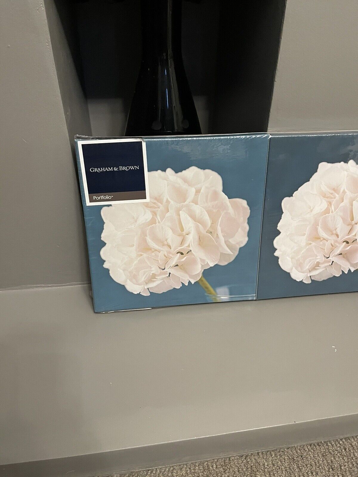 Set of 3 Teal & Cream Flower Printed Wall Art Canvas Pictures RRP £45