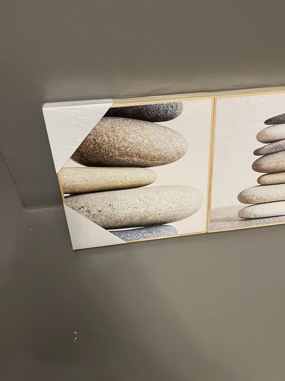Set of 3 Grey Pebble Wooden Bathroom Printed Wall Art Pictures RRP £20.00
