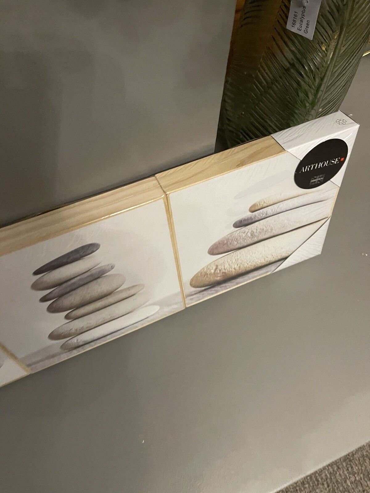 Set of 3 Grey Pebble Wooden Bathroom Printed Wall Art Pictures RRP £20.00