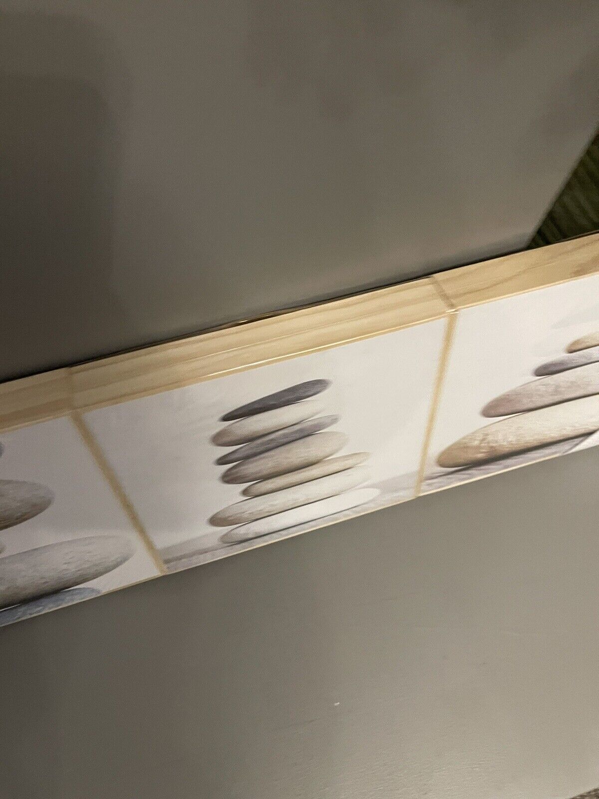 Set of 3 Grey Pebble Wooden Bathroom Printed Wall Art Pictures RRP £20.00