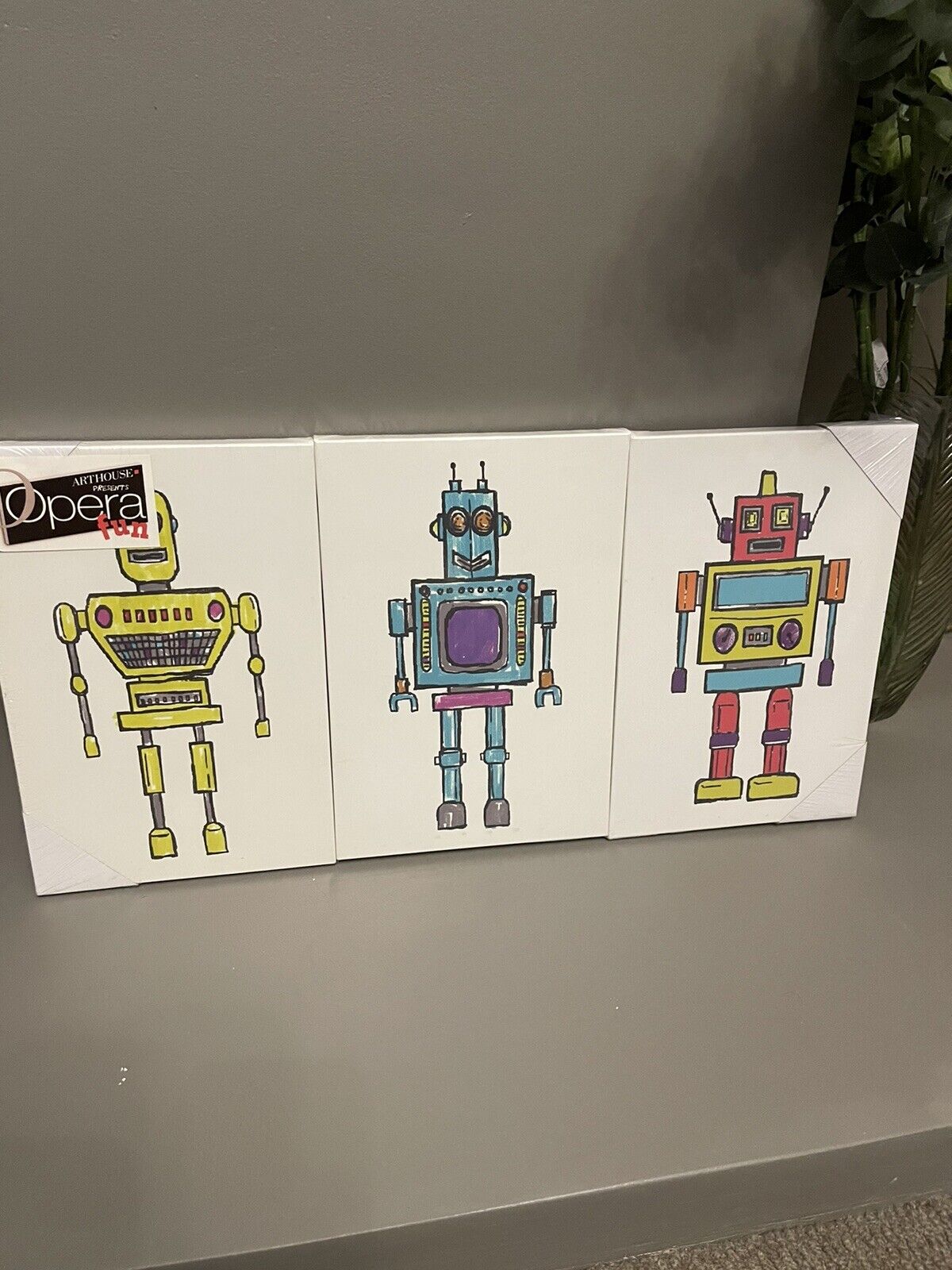 Robots Boys  Set of Three Canvas Kids Bedroom Printed Canvas Wall Decor