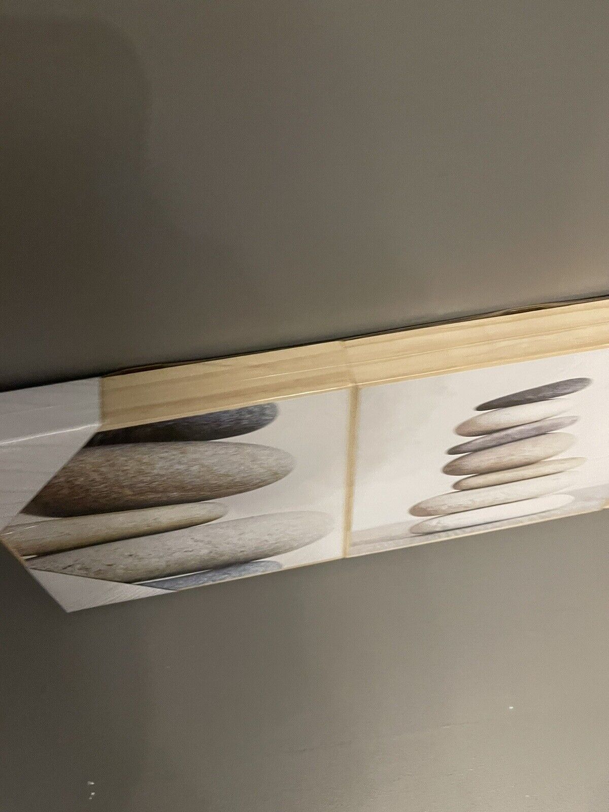 Set of 3 Grey Pebble Wooden Bathroom Printed Wall Art Pictures RRP £20.00