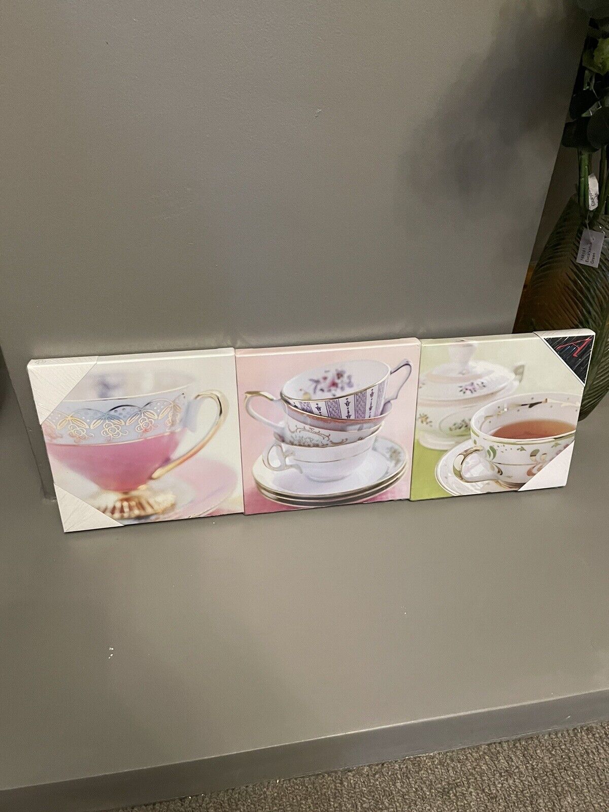 Set of 3 Vinatge Tea Cups Printed Wall Art Canvas Pictures RRP £20.00