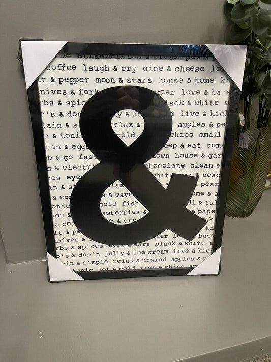 Ampersand Black & White Framed Wall Art Print Home Decor Size 50 x 40 cm RRP £25