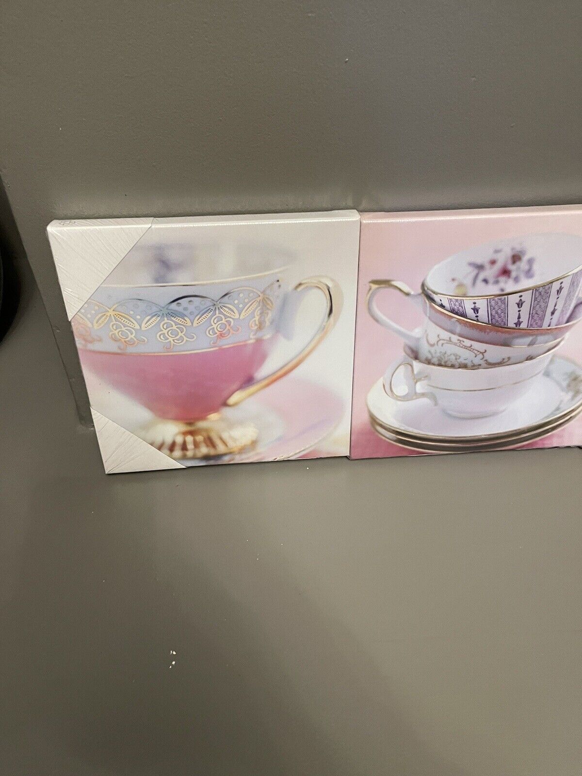 Set of 3 Vinatge Tea Cups Printed Wall Art Canvas Pictures RRP £20.00