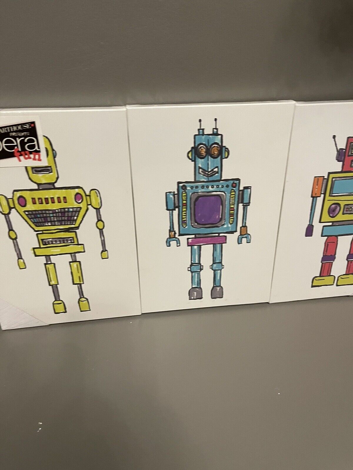Robots Boys  Set of Three Canvas Kids Bedroom Printed Canvas Wall Decor