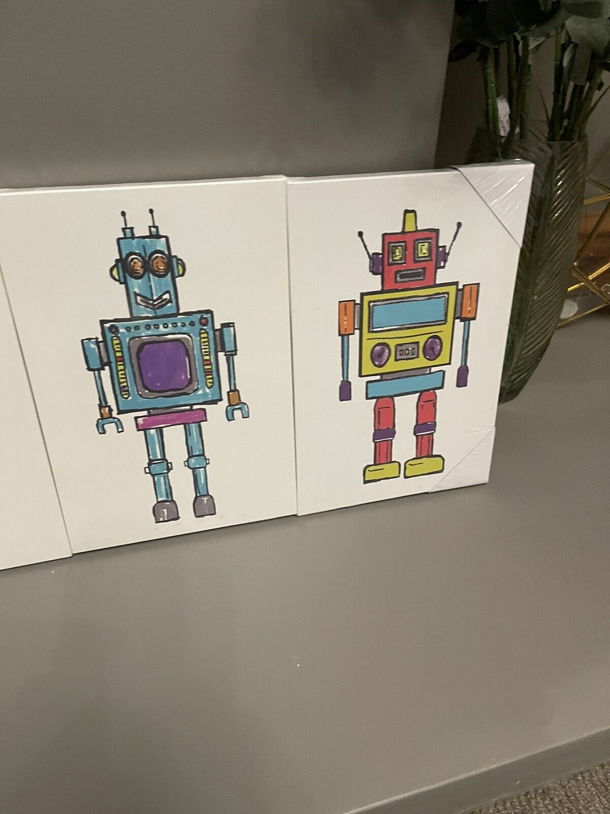Robots Boys  Set of Three Canvas Kids Bedroom Printed Canvas Wall Decor