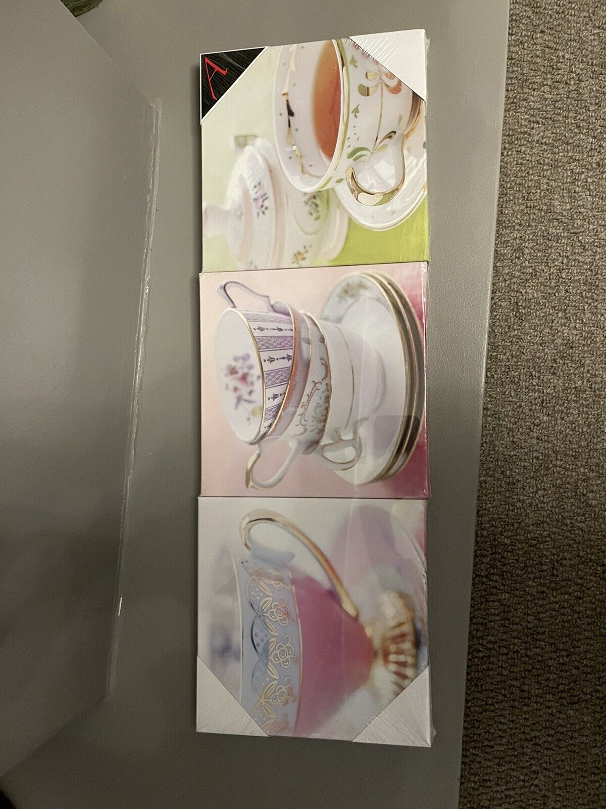 Set of 3 Vinatge Tea Cups Printed Wall Art Canvas Pictures RRP £20.00