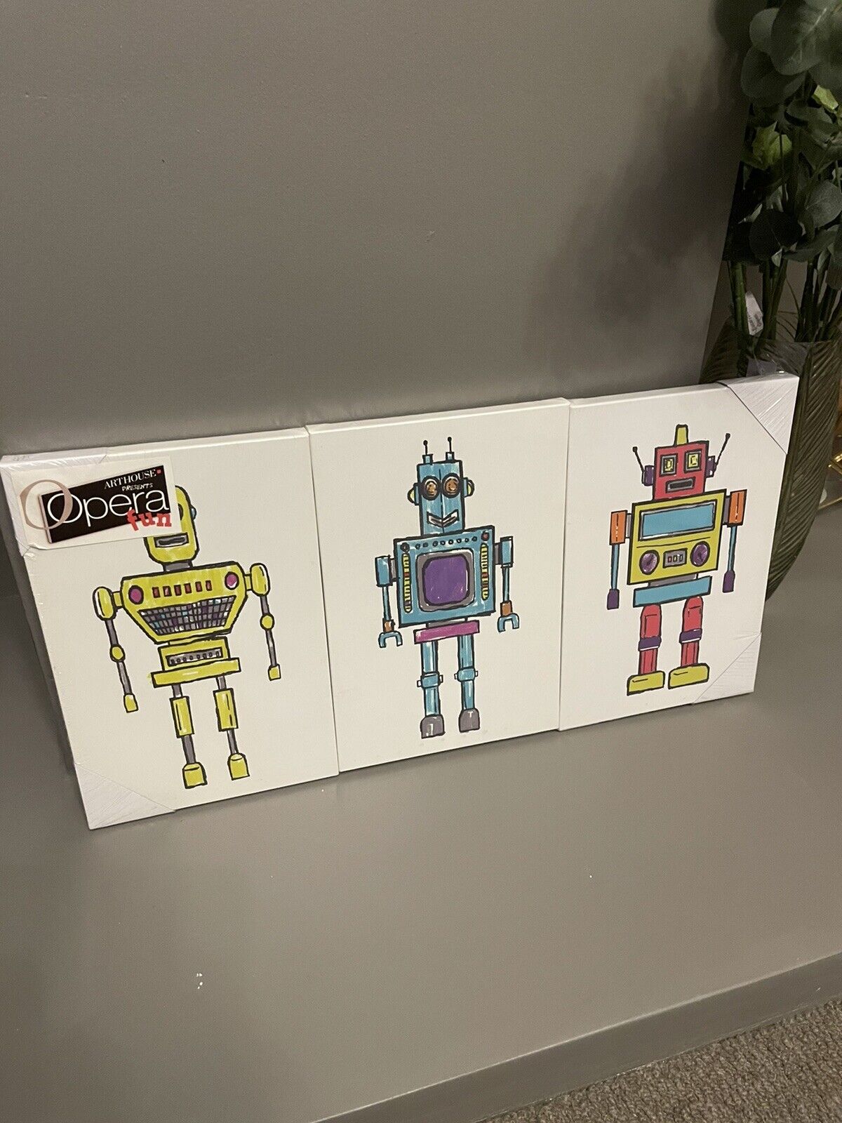 Robots Boys  Set of Three Canvas Kids Bedroom Printed Canvas Wall Decor