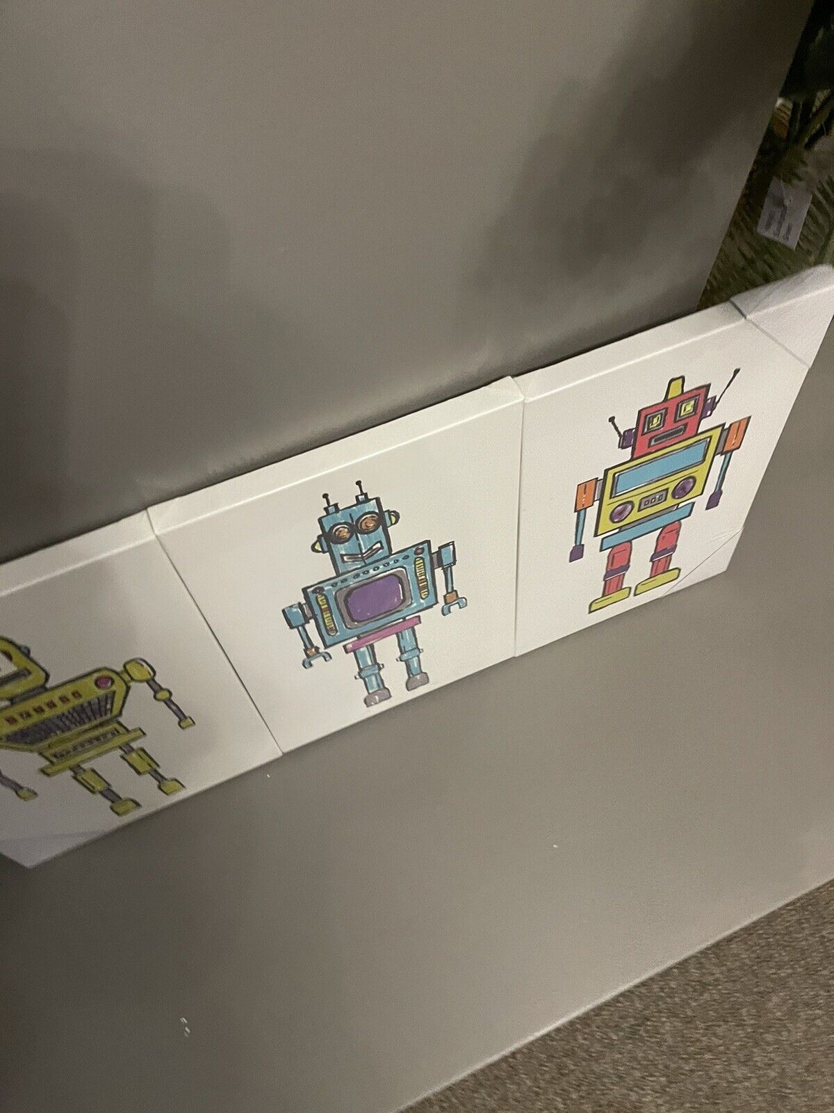 Robots Boys  Set of Three Canvas Kids Bedroom Printed Canvas Wall Decor