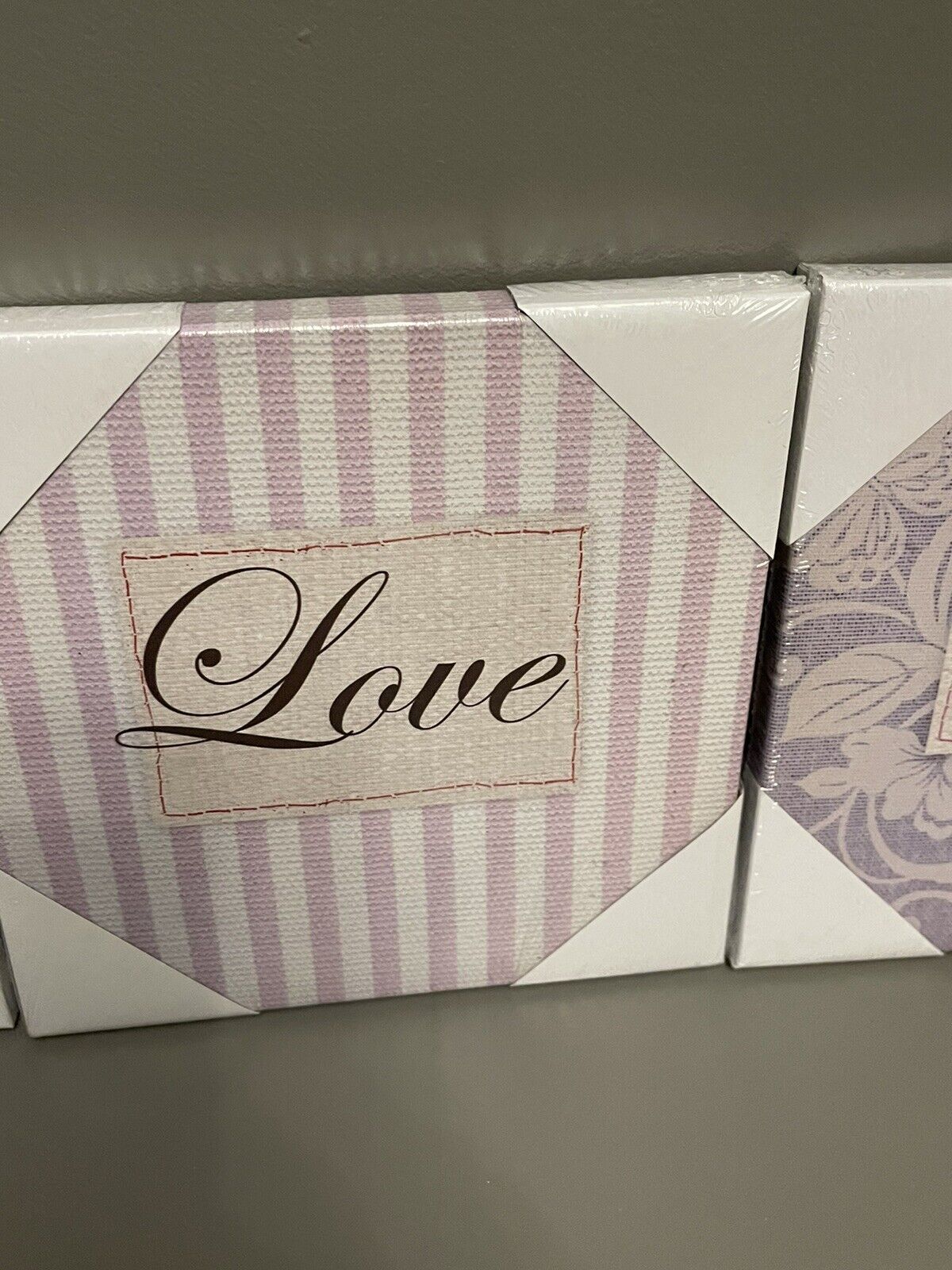 Set of 3 Love Happy Cherish Word Printed Wall Art Canvas Pictures RRP £20.00