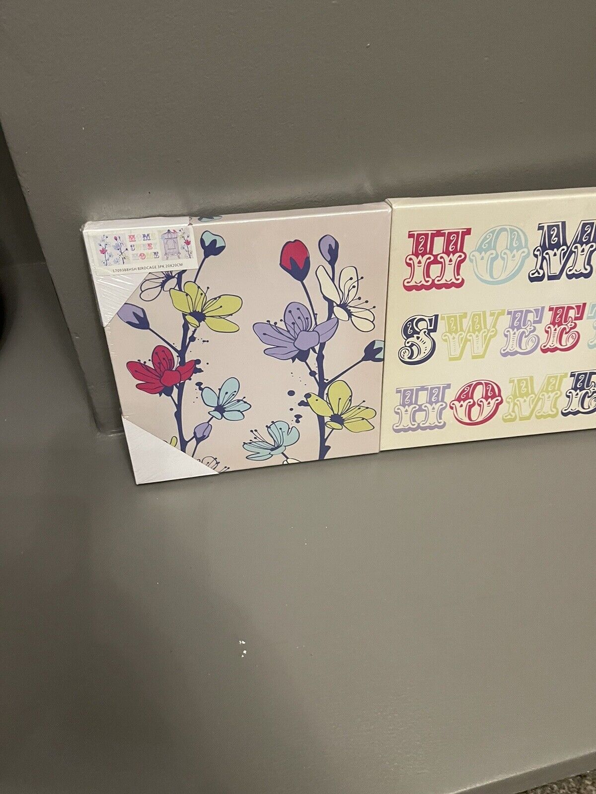 Set of 3 Home Sweet Home Flower Birdcage Printed Wall Art Canvas Pictures