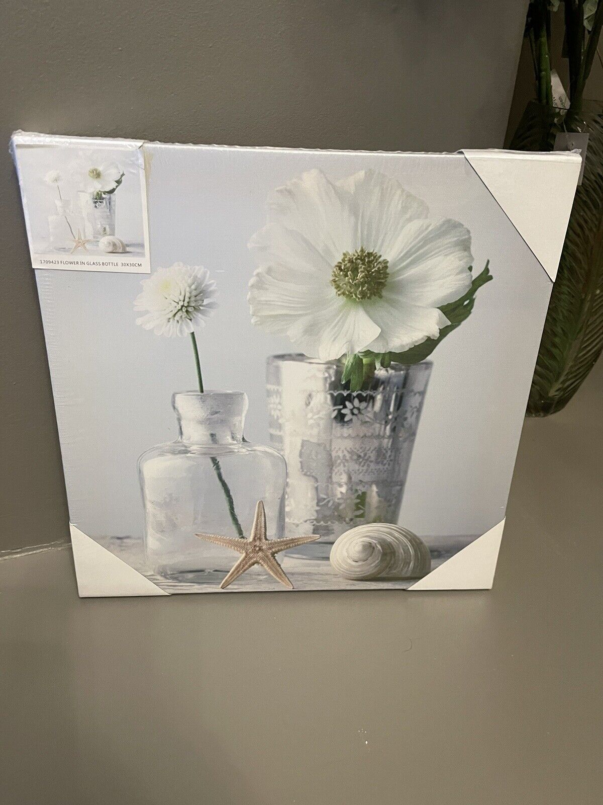 Flower in Glass Bottle Printed Canvas Wall Art Hanging Picture 30cm RRP £15