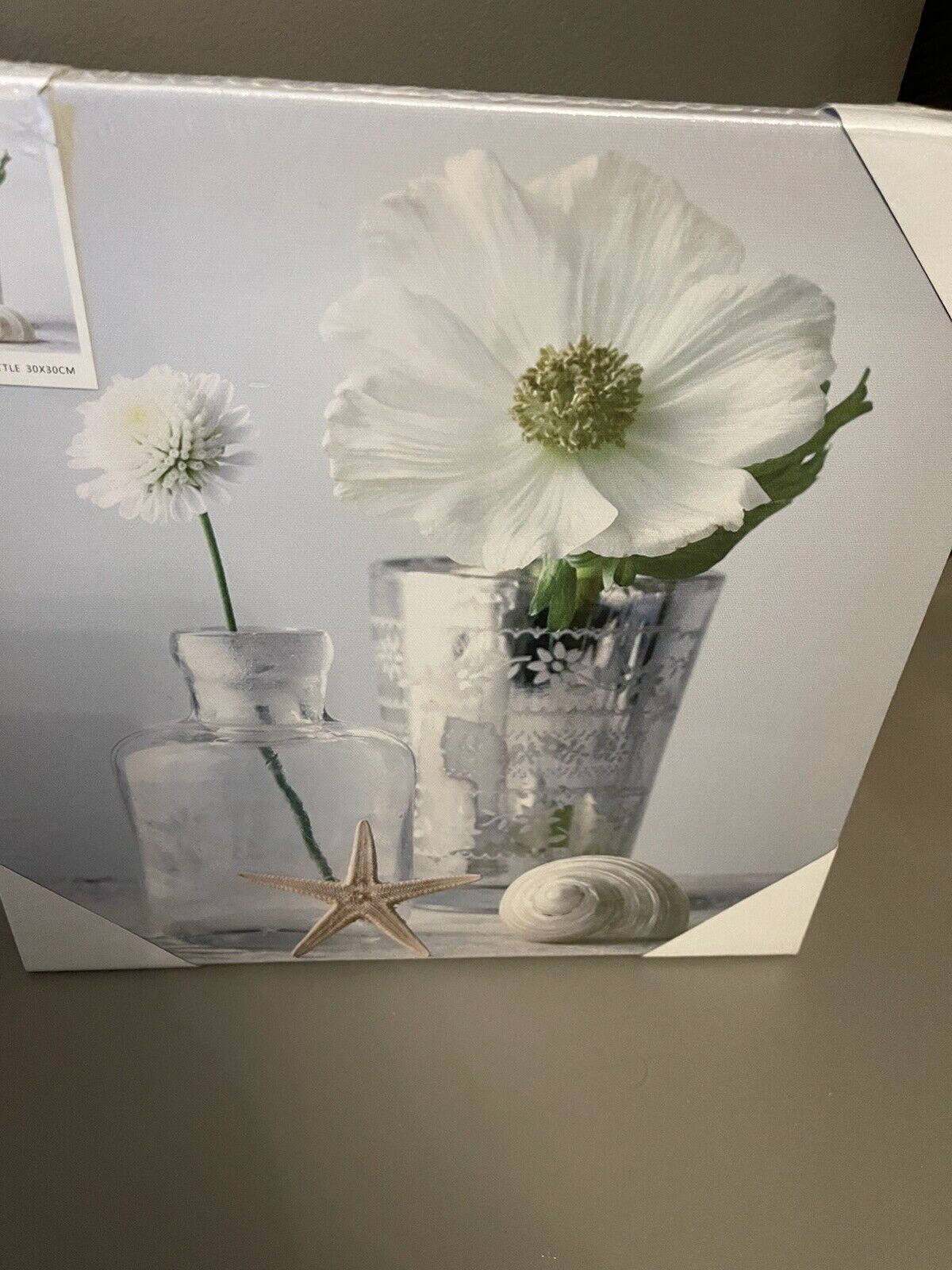 Flower in Glass Bottle Printed Canvas Wall Art Hanging Picture 30cm RRP £15