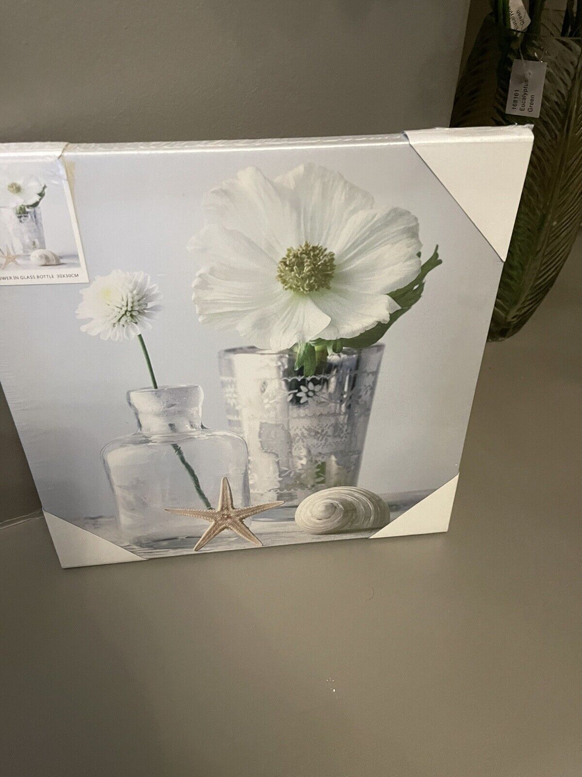 Flower in Glass Bottle Printed Canvas Wall Art Hanging Picture 30cm RRP £15