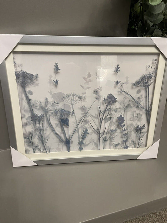 Botanical Layered Floral Glass Framed Hanging Wall Art Print Home Decor  RRP £40