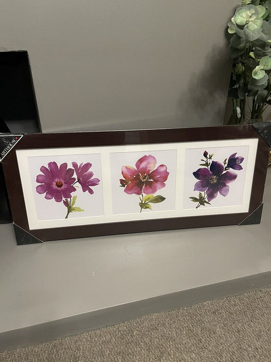 Pink Purple Flowers Floral  Framed Hanging Wall Art Print Home Decor  RRP £35