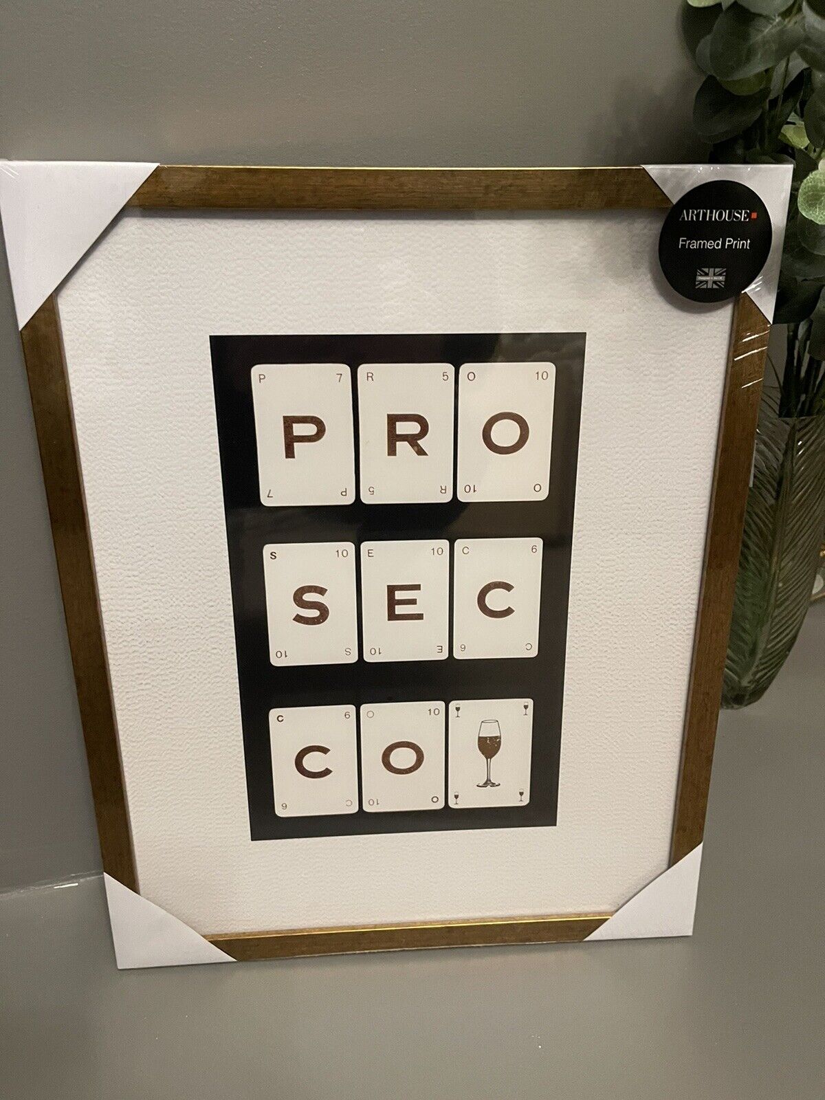 Prosecco Gold Glass Framed Hanging Wall Art Print Home Decor  Size 40 x 5RRP £35