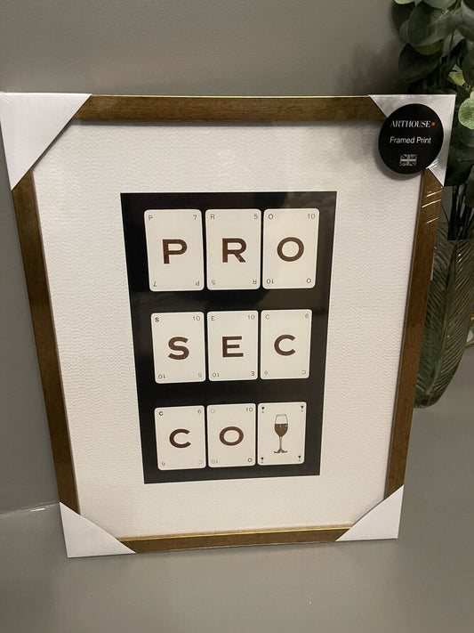 Prosecco Gold Glass Framed Hanging Wall Art Print Home Decor  Size 40 x 5RRP £35