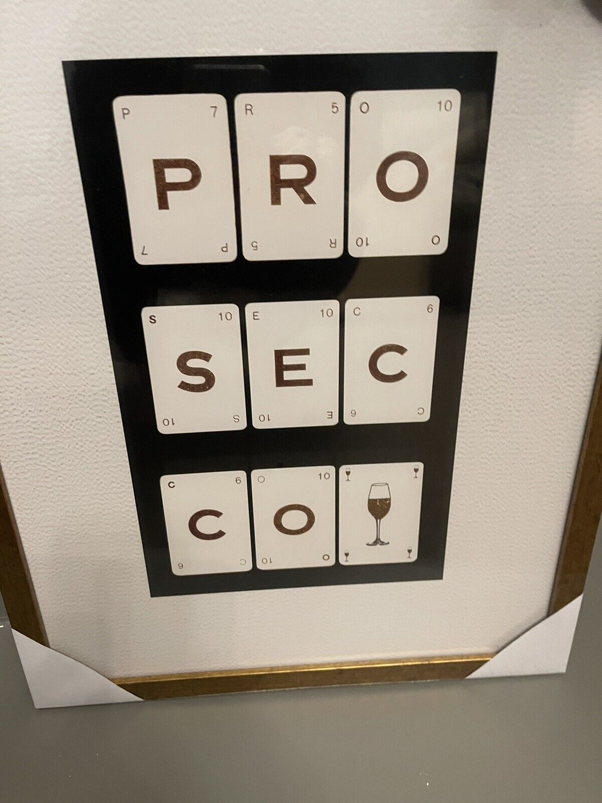 Prosecco Gold Glass Framed Hanging Wall Art Print Home Decor  Size 40 x 5RRP £35