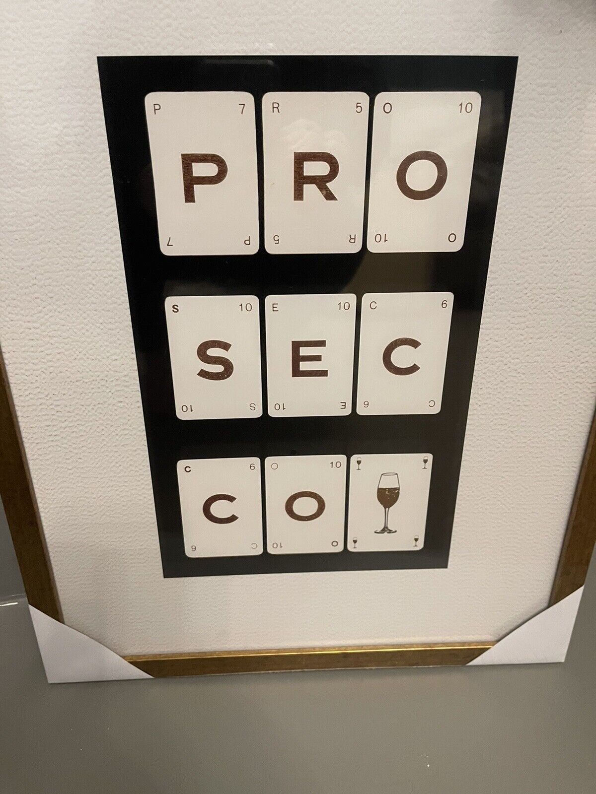 Prosecco Gold Glass Framed Hanging Wall Art Print Home Decor  Size 40 x 5RRP £35