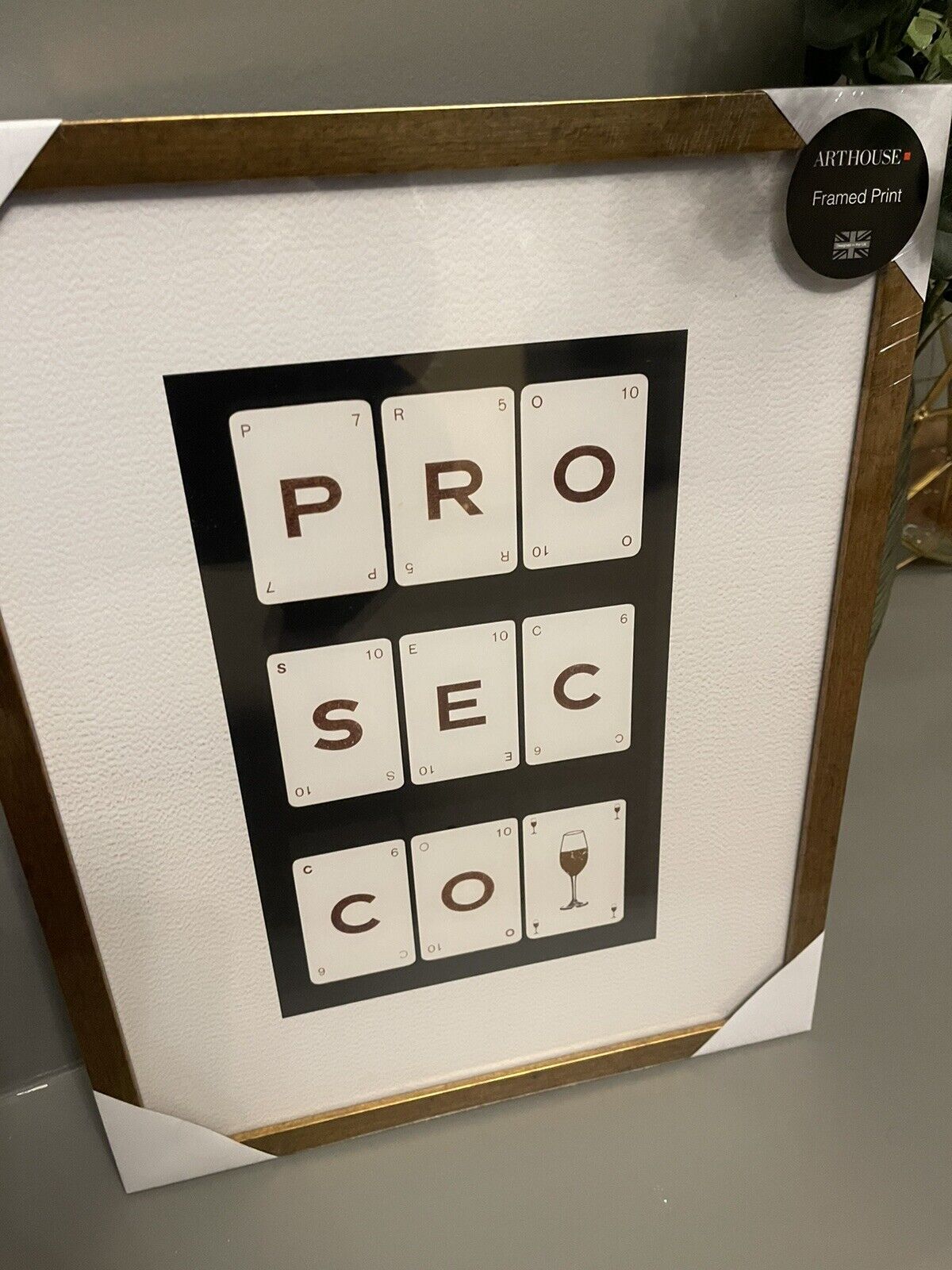 Prosecco Gold Glass Framed Hanging Wall Art Print Home Decor  Size 40 x 5RRP £35